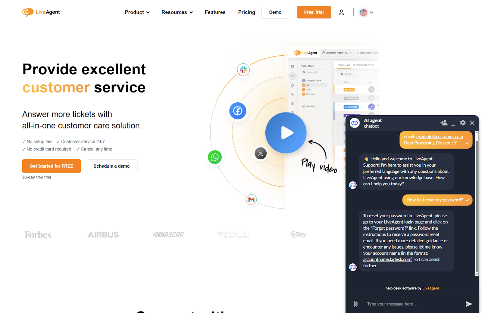 Captura de pantalla de conversación de soporte al cliente con Chatbot de IA de LiveAgent
