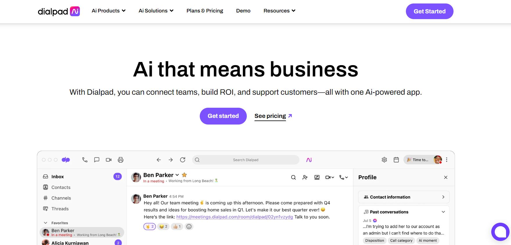 Página de inicio del software de centro de llamadas Dialpad