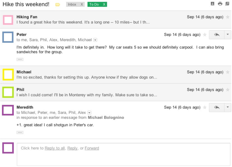 Un ejemplo de un hilo de correo electrónico organizado