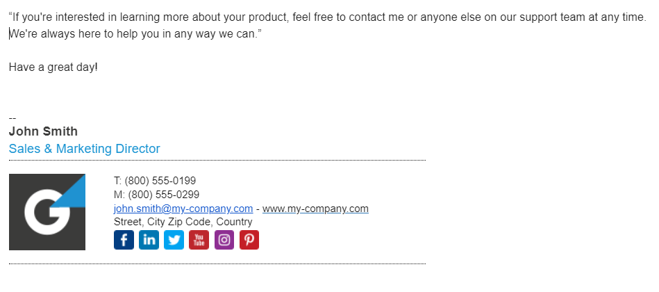 Ejemplo de firma de correo electrónico