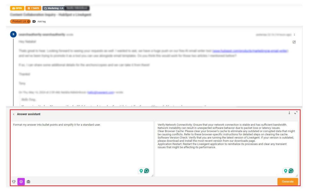 Imagen que muestra la opción de asistente de respuestas personalizado con un mensaje para demostrar este asistente