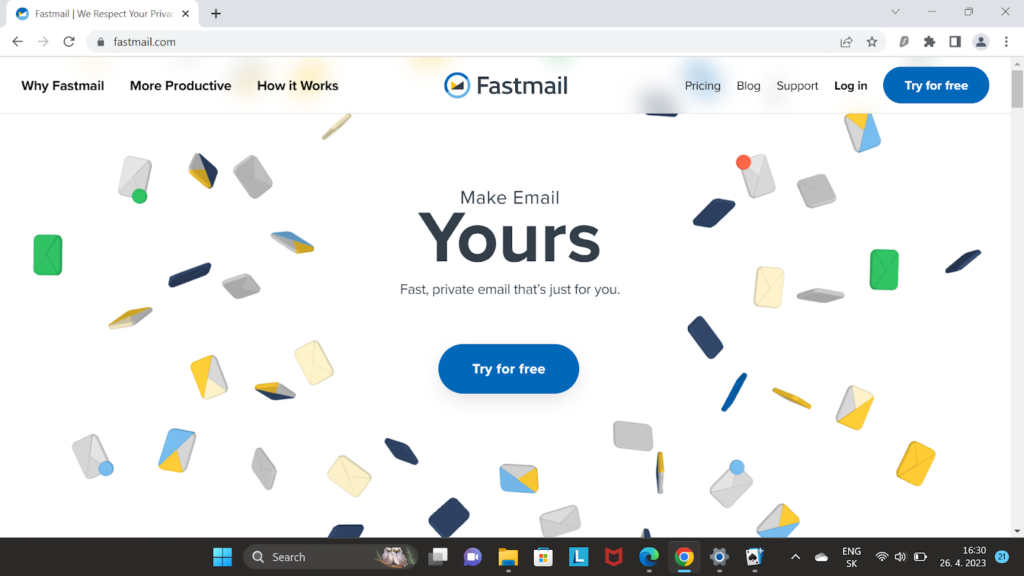 Página de inicio de Fastmail