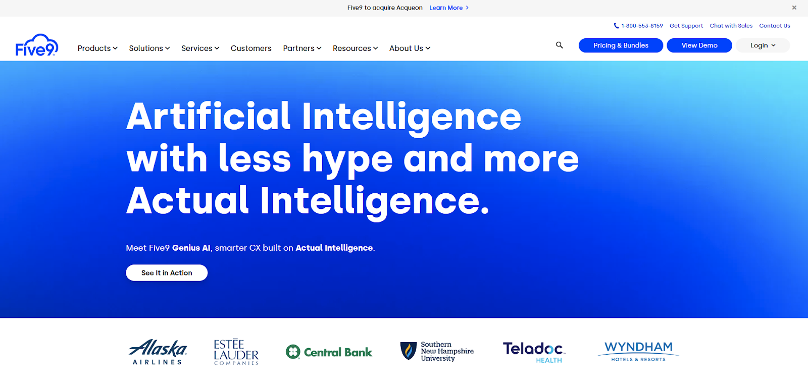 Página de inicio del software de centro de llamadas Five9