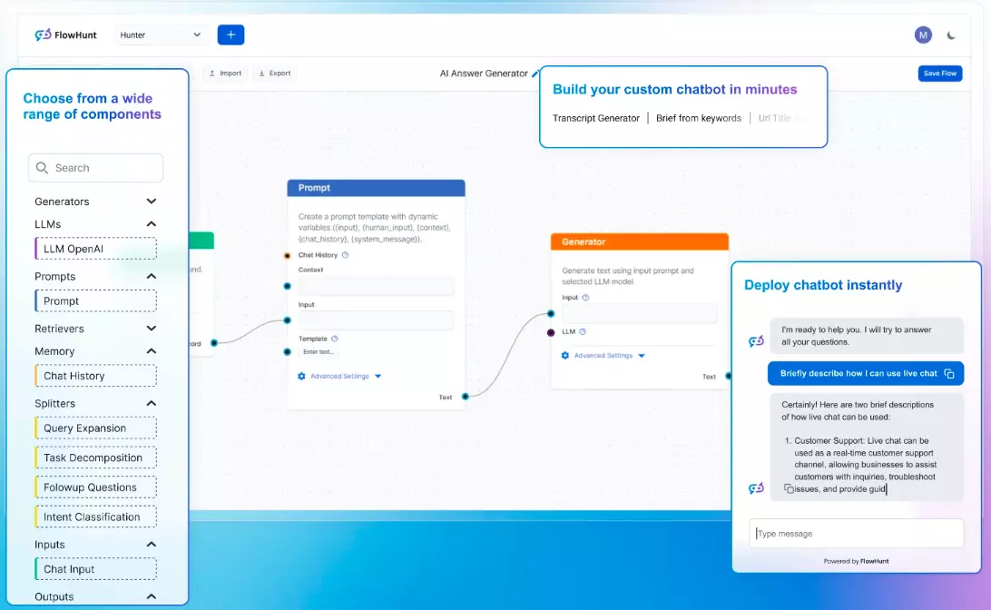 Captura de pantalla de la página de inicio de FlowHunt