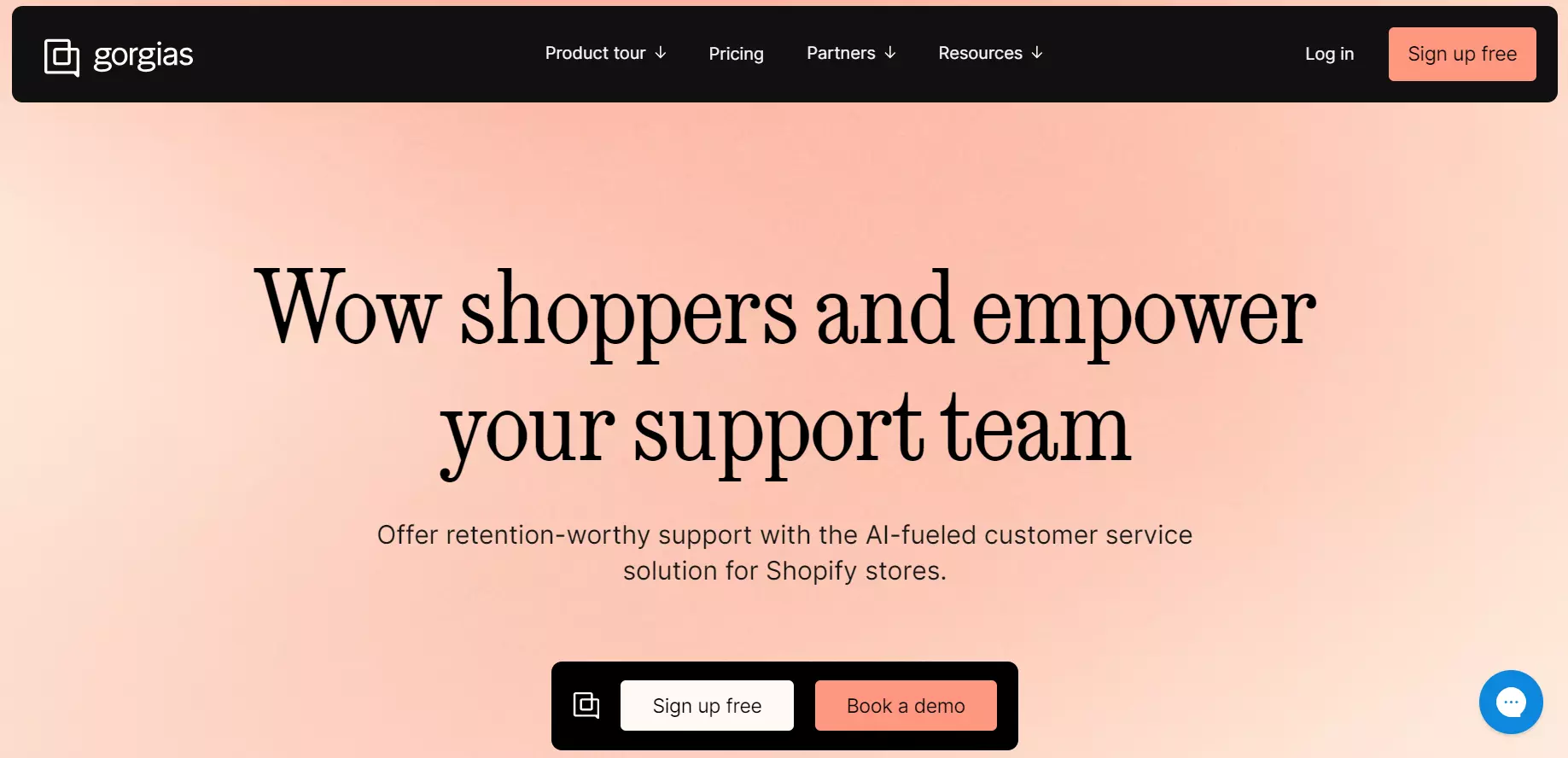 Captura de pantalla de la página de inicio de Gorgias - solución de servicio al cliente impulsada por IA.