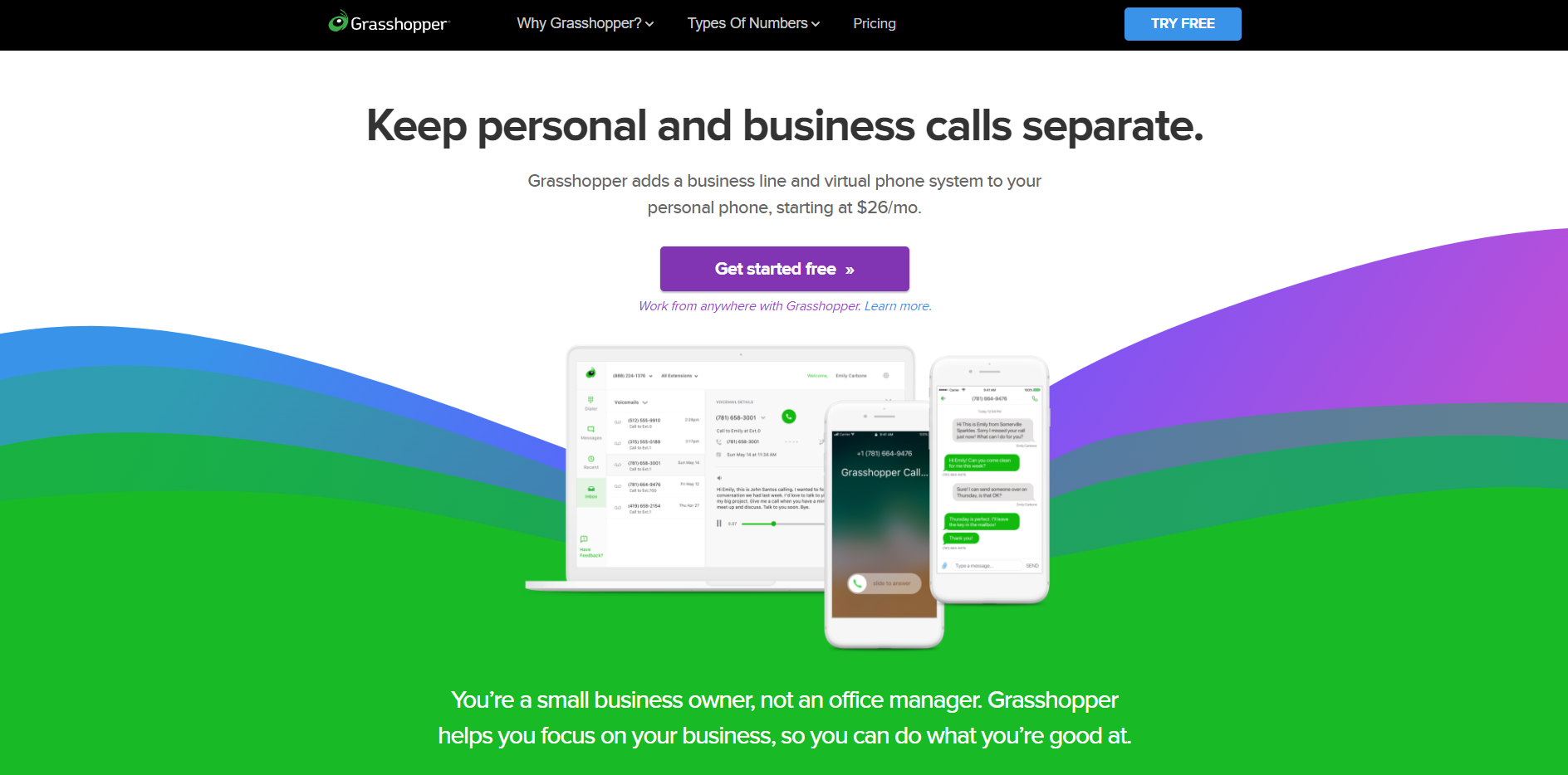 Sitio web del proveedor de VoIP Grasshopper
