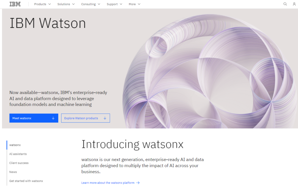 IBM Watson - página de plataforma de IA y datos