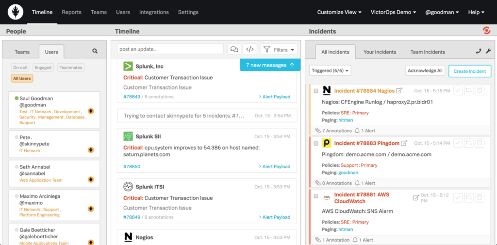 Línea de tiempo de incidentes de Splunk On-Call