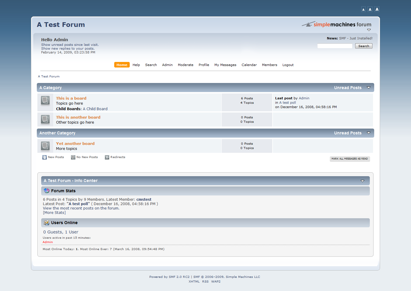 Página de inicio de Simple Machines Forum