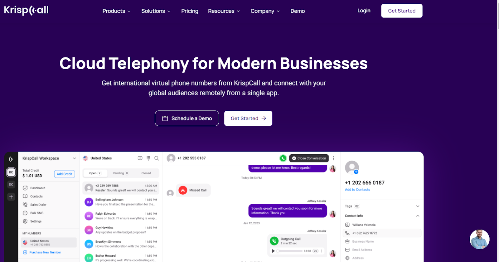 Página de inicio de KrispCall