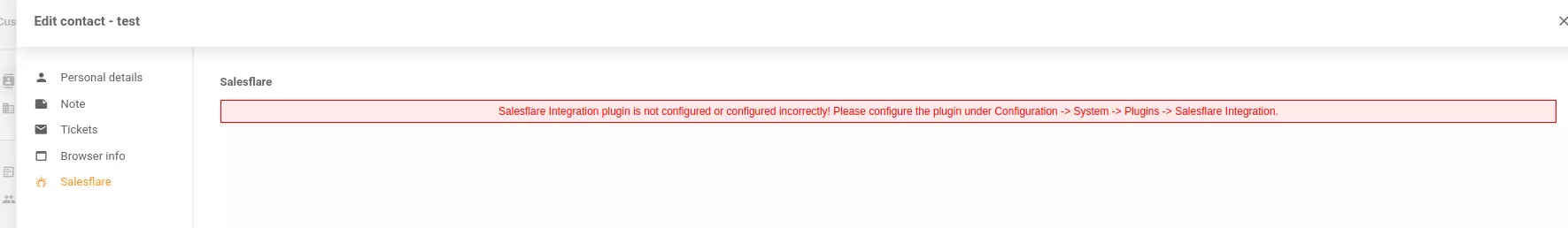 Mensajes incorrectos en la configuración de integraciones