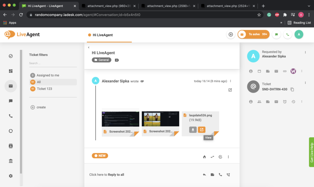 Adjuntos en navegador web abiertos en múltiples pestañas