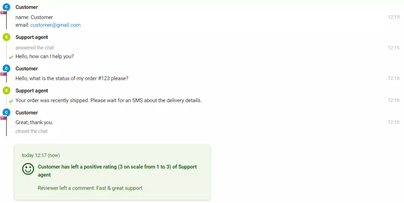 Una imagen de un chat con un cliente que dejó una calificación positiva.