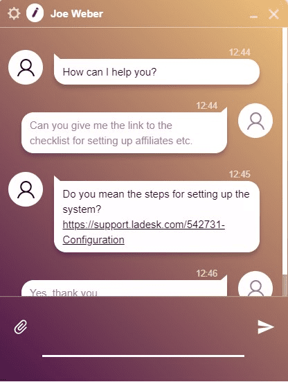 Chat en vivo continuo de LiveAgent con cliente
