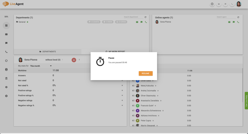 Función de Pausa en LiveAgent
