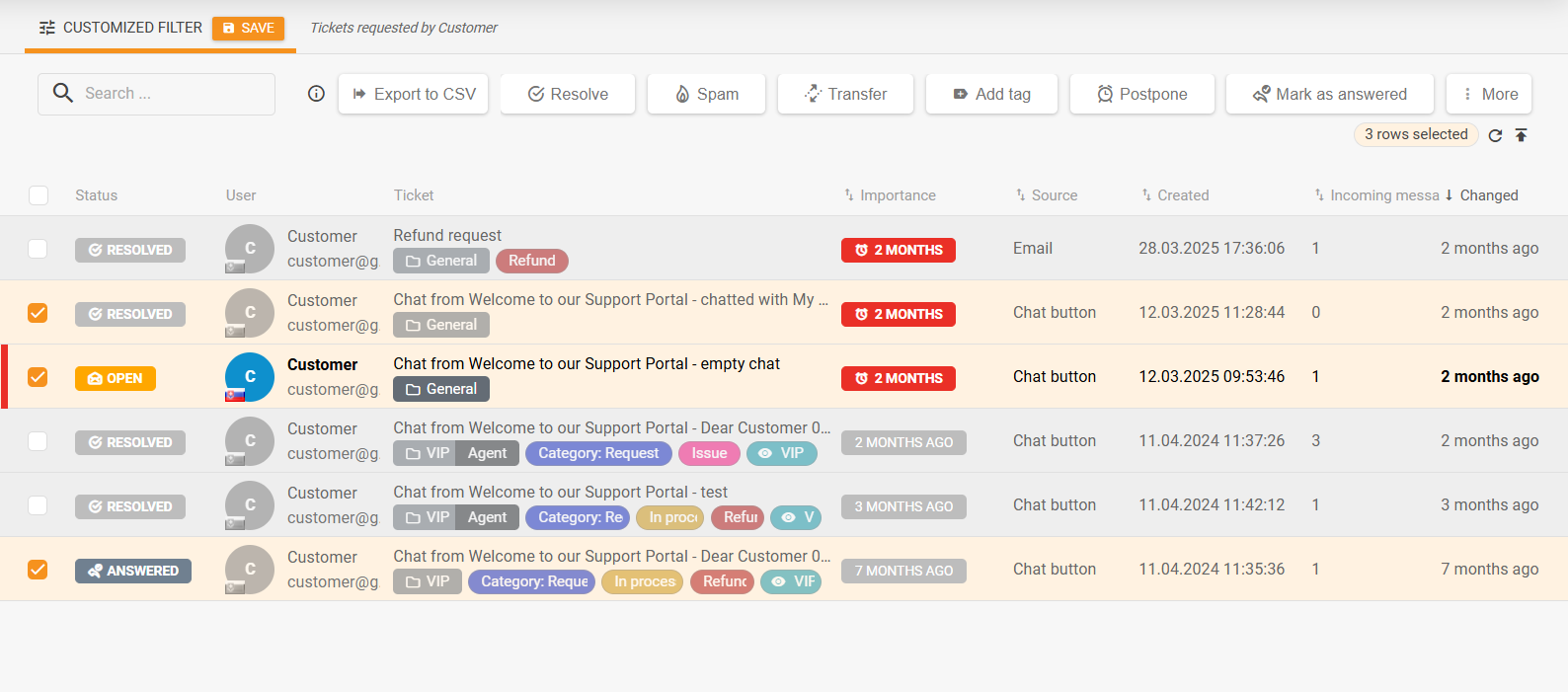 Panel de acciones masivas rediseñado en la lista de tickets e integración de las acciones de tickets más utilizadas frecuentemente