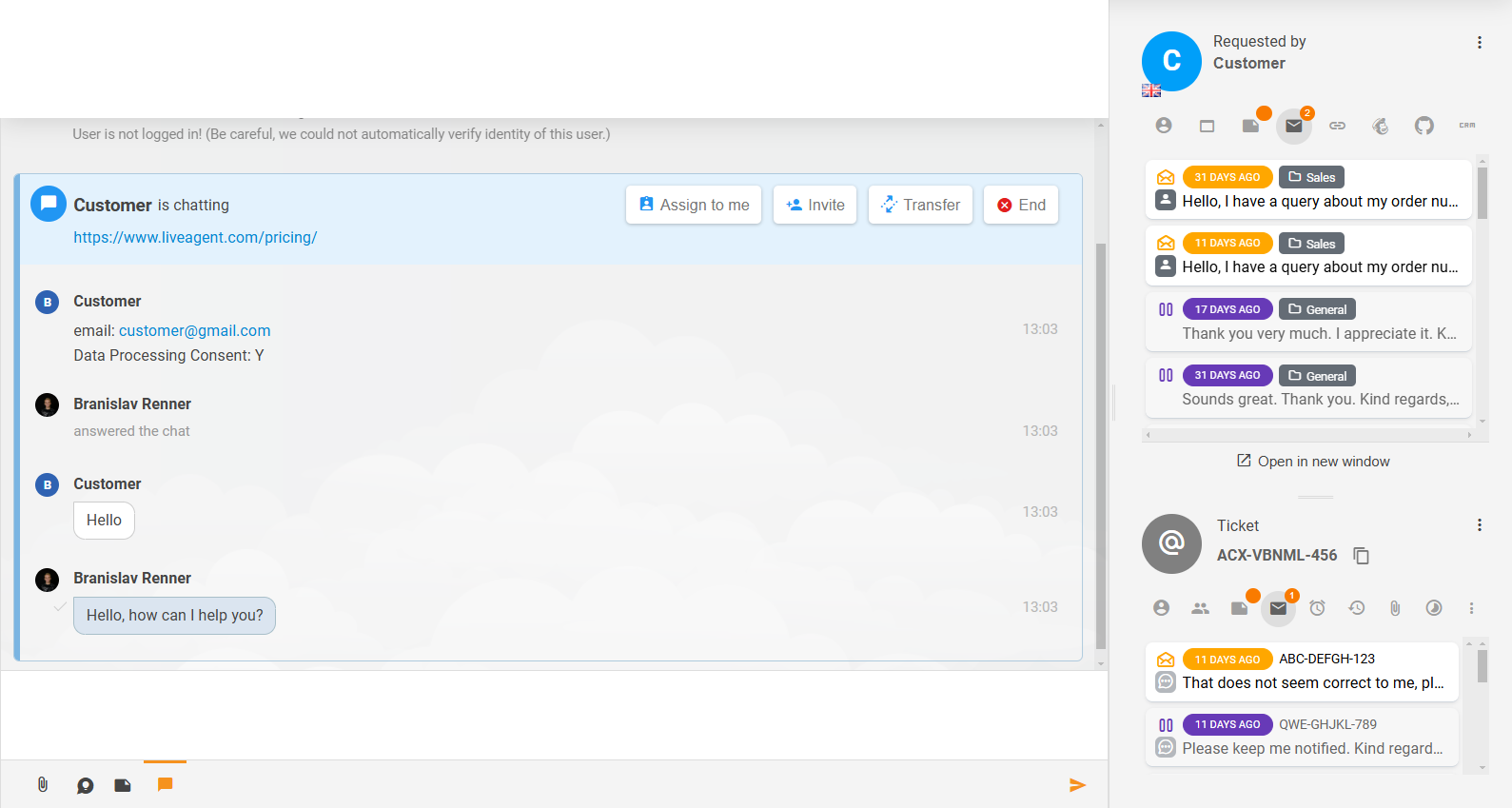 Contenido de ticket refinado y secciones relacionadas en LiveAgent