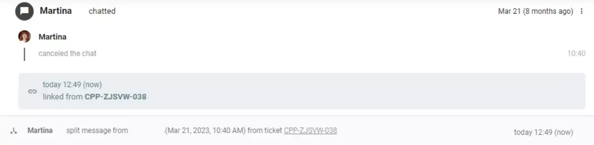 Dividir la comunicación del cliente en dos tickets separados en LiveAgent