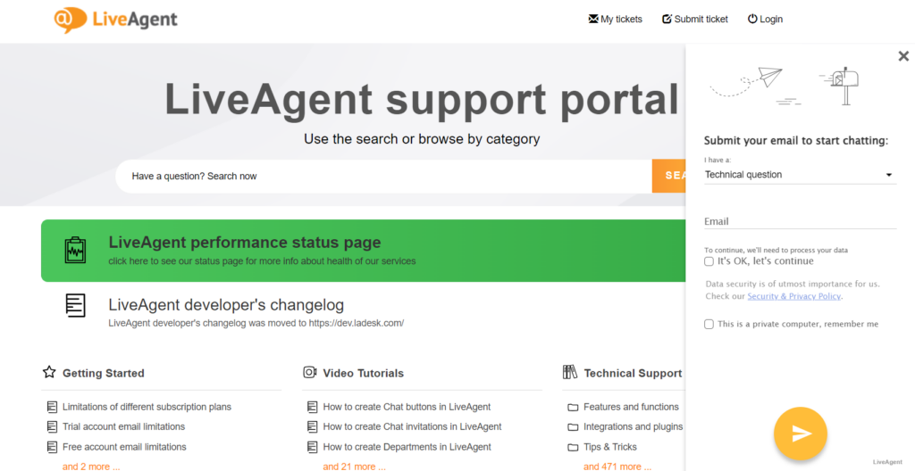 Portal de soporte de base de conocimiento de LiveAgent