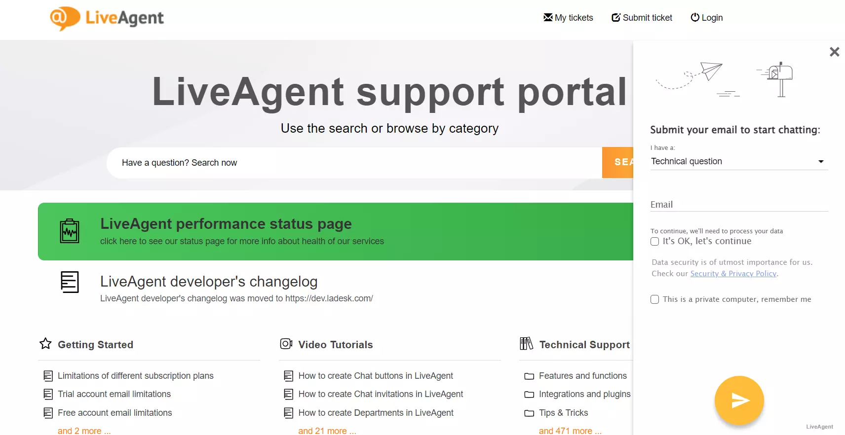 Portal de soporte de base de conocimiento de LiveAgent