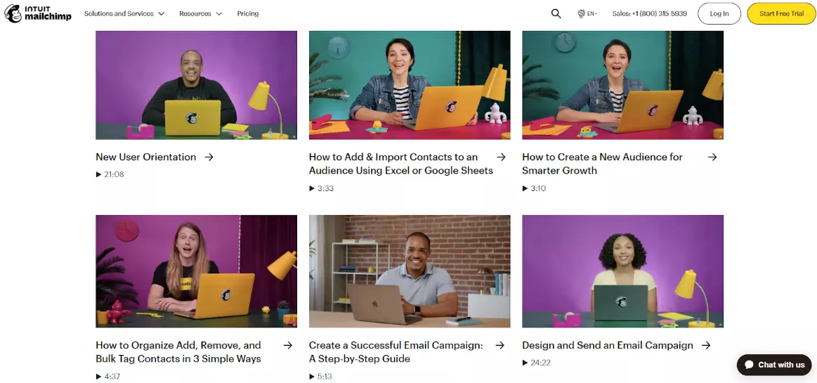 Contenido de base de conocimiento interactivo de Mailchimp