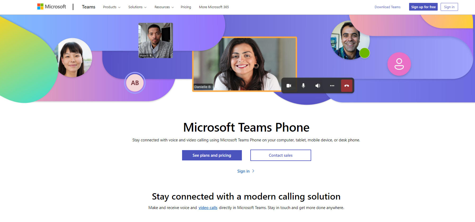 Sitio web de Microsoft 365 Business Voice