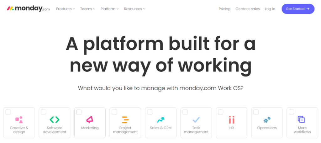 Página de inicio de Monday.com