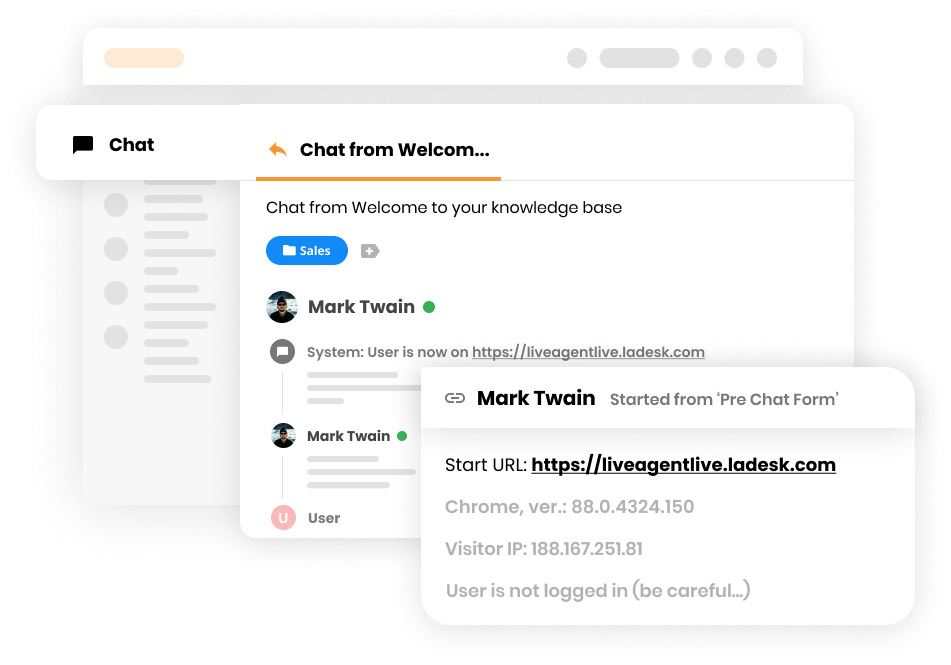 Función de visitante del sitio web en LiveAgent