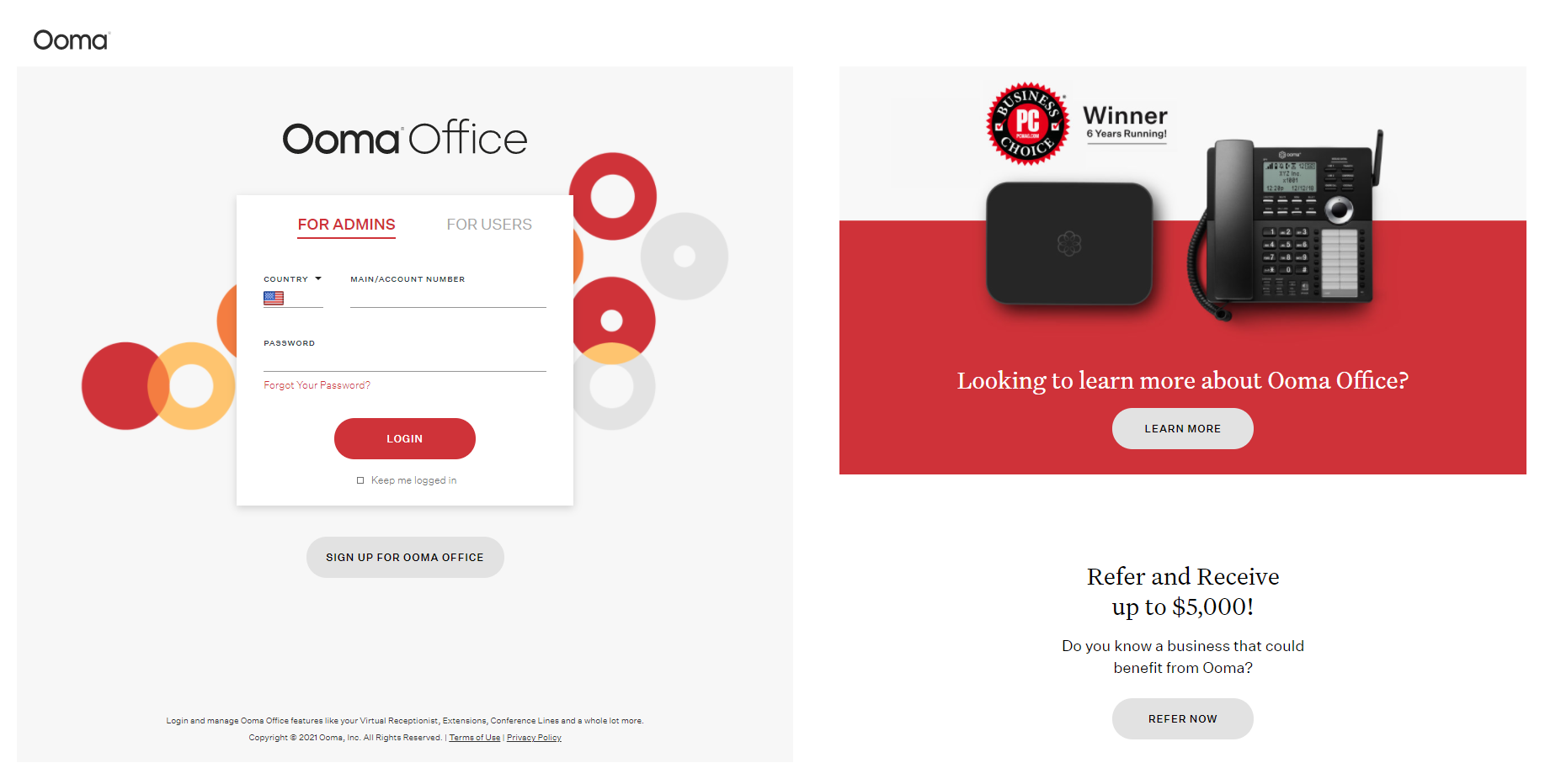 Sitio web del proveedor Ooma Office
