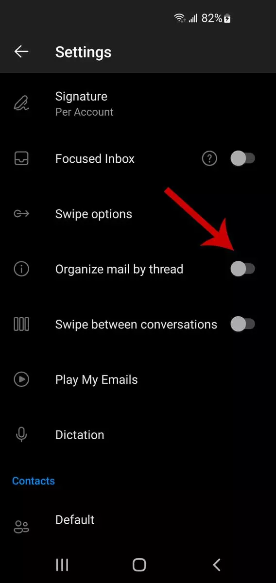 Threading de correo electrónico de Outlook en dispositivos móviles, paso 3