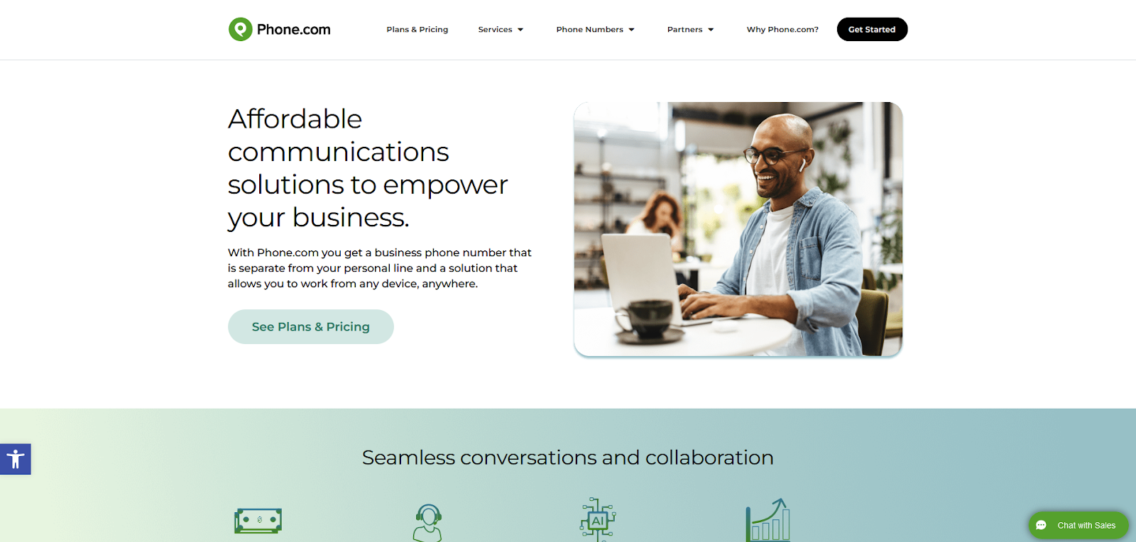 Página de inicio del software de centro de llamadas Phone.com