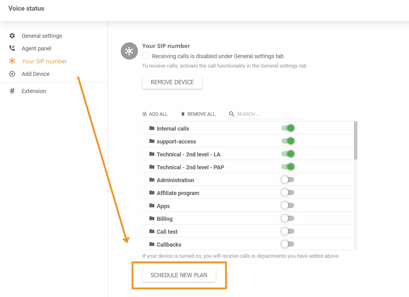 Una imagen que muestra dónde encontrar la nueva característica de programador de llamadas en LiveAgent