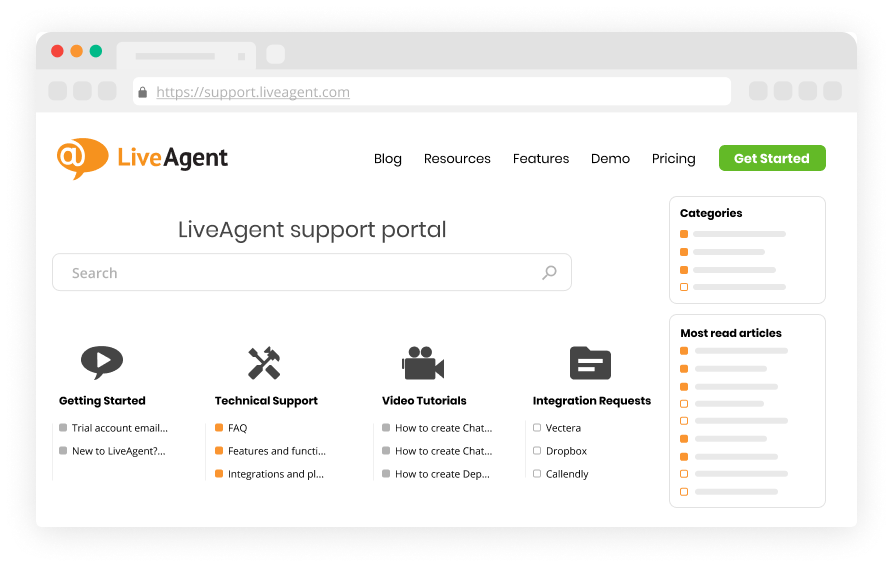 Interfaz del portal del cliente de LiveAgent