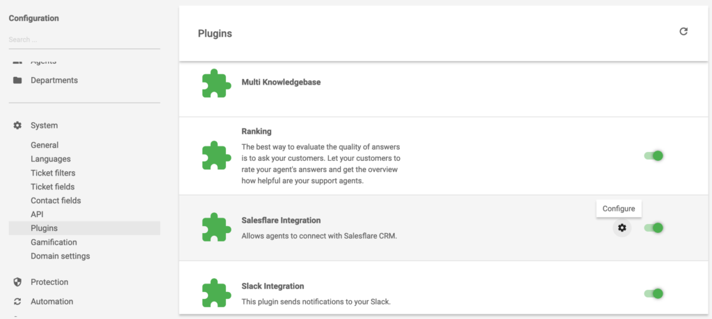 Complemento de integración de Salesforce activo en LiveAgent