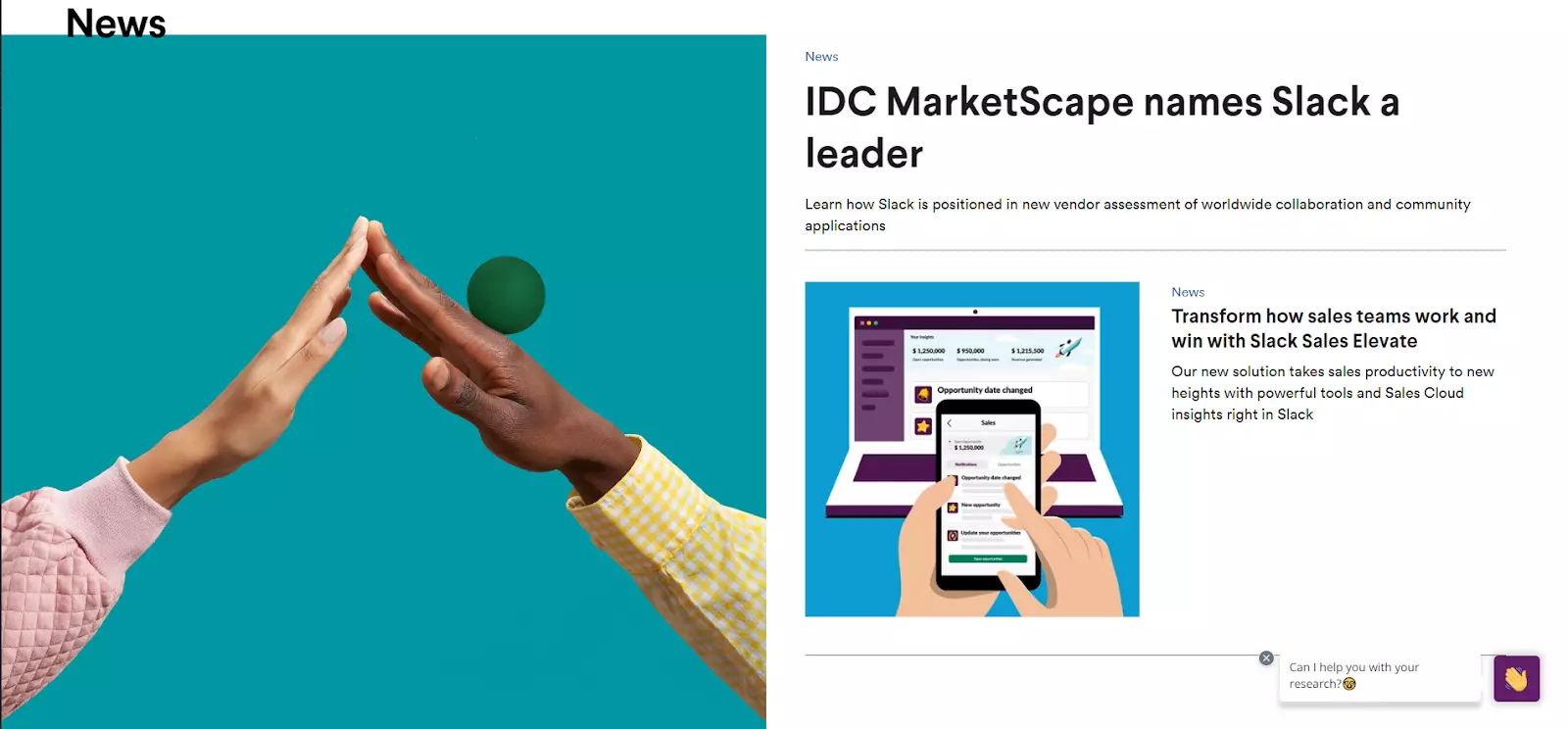 Captura de pantalla de la página de blog de Slack