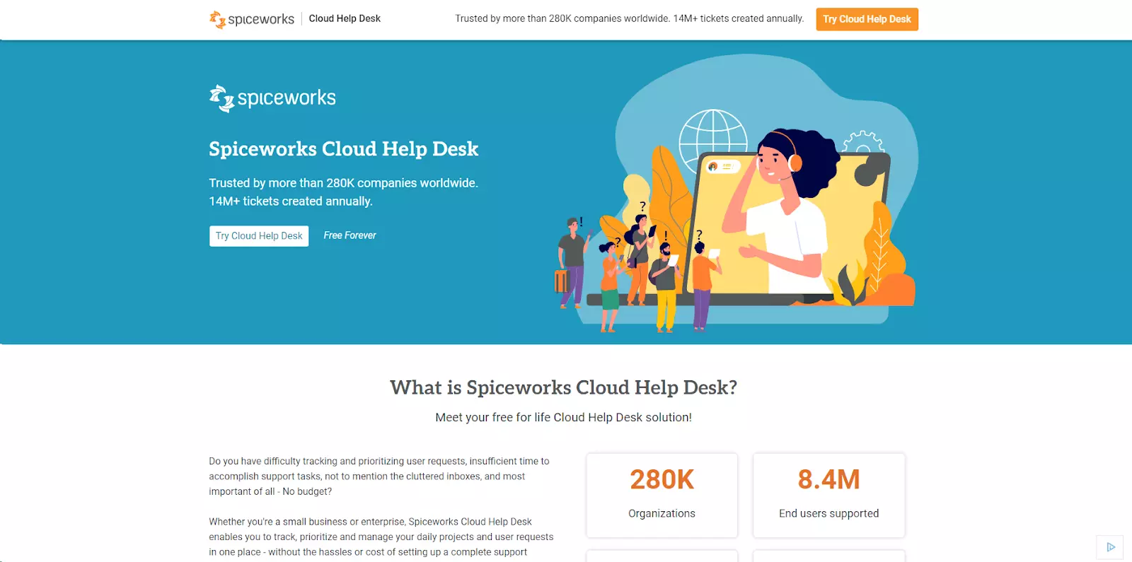 Página de inicio de Spiceworks - software de mesa de ayuda y ticketing gratuito