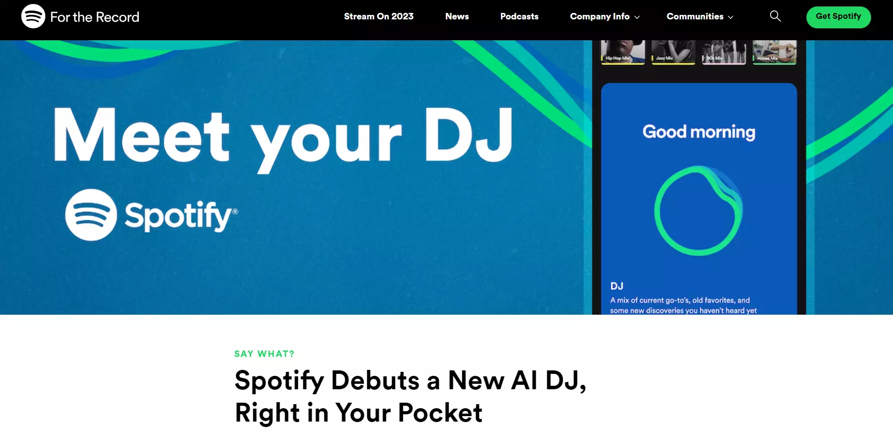 Página de inicio de Spotify AI DJ