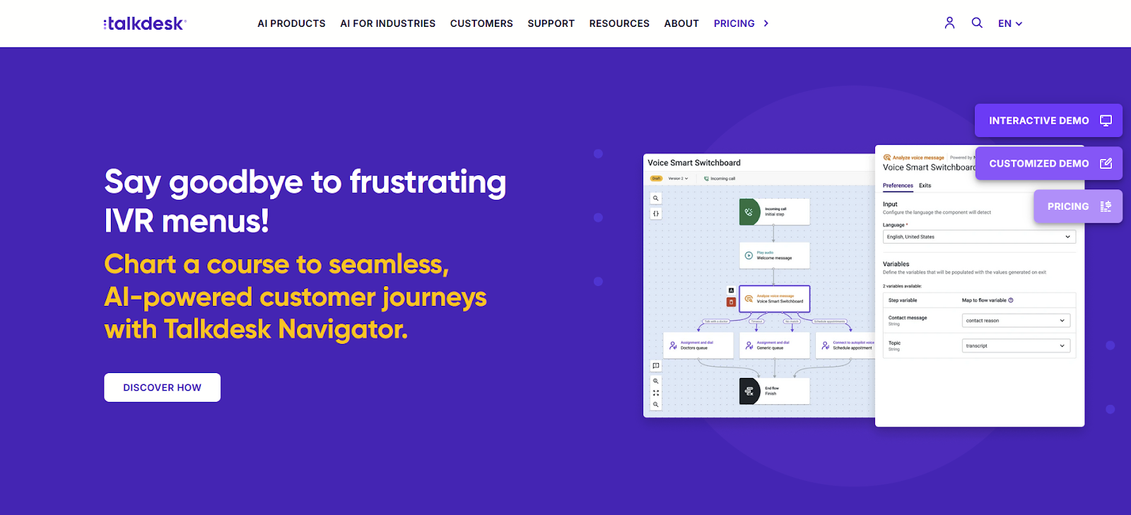 Página de inicio del software de centro de llamadas Talkdesk