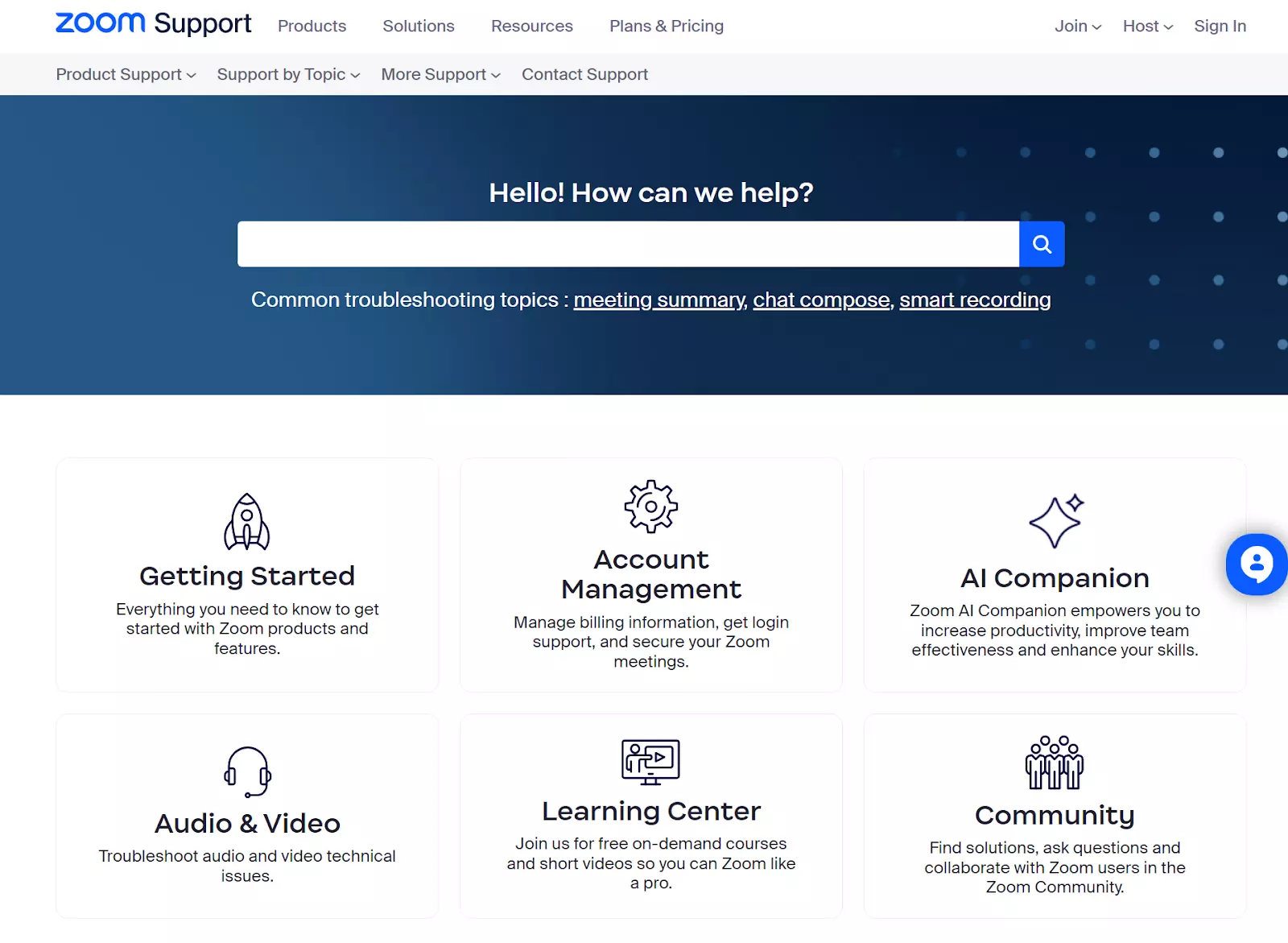 Página de base de conocimientos de Zoom