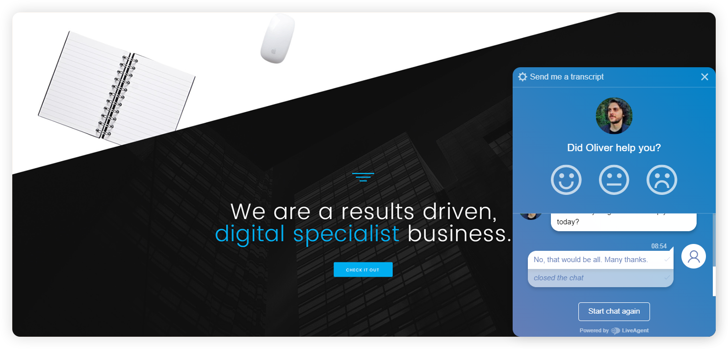 Ejemplo de ventana de calificación de agente empresarial