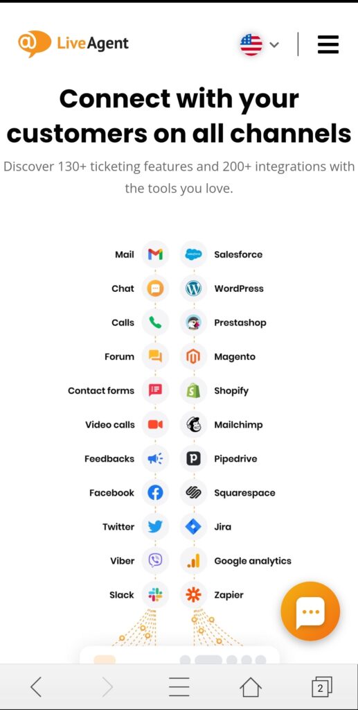 Página de inicio móvil de LiveAgent