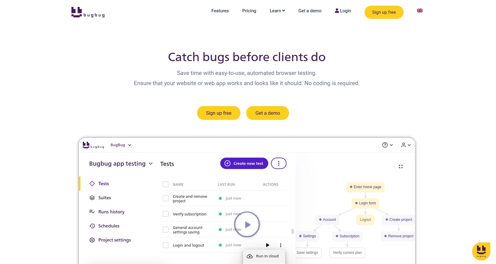 Sitio web de la herramienta BugBug