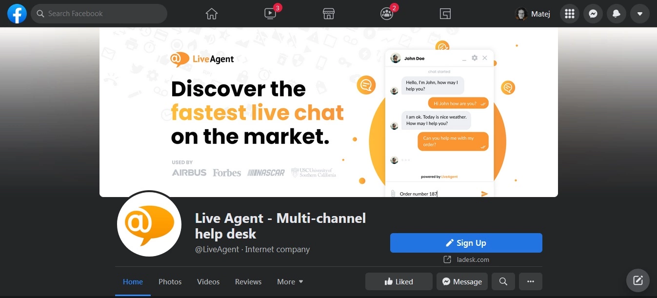 LiveAgent – Página de Facebook