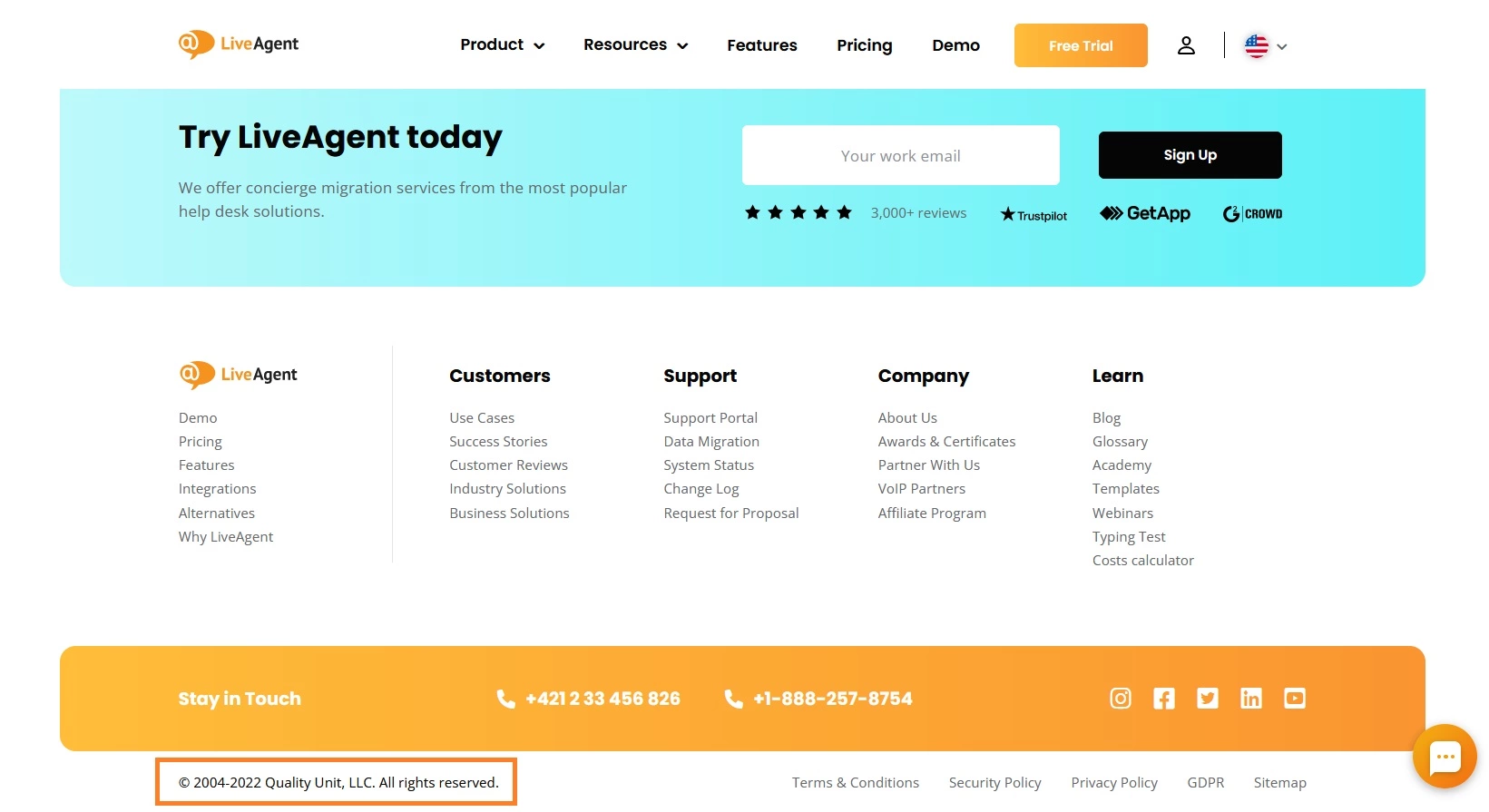 Derechos de autor del sitio web de LiveAgent