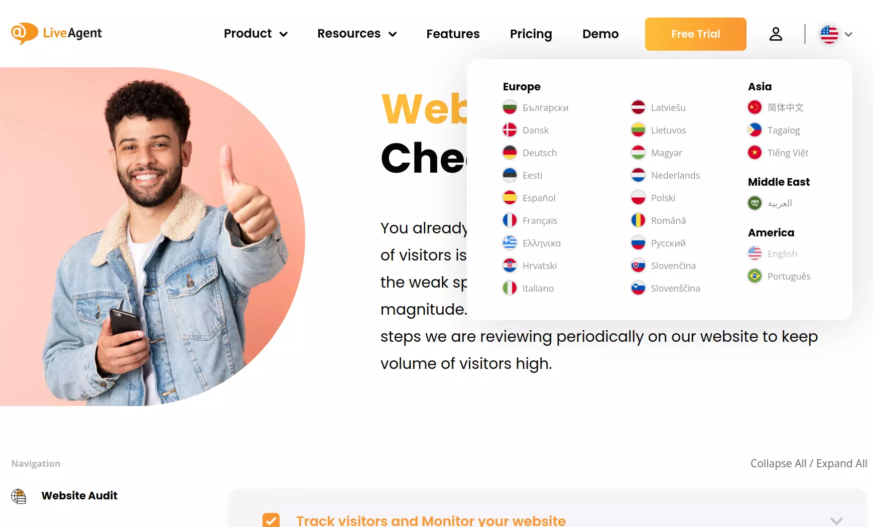 El sitio web LiveAgent.com se traduce a más de 20 idiomas