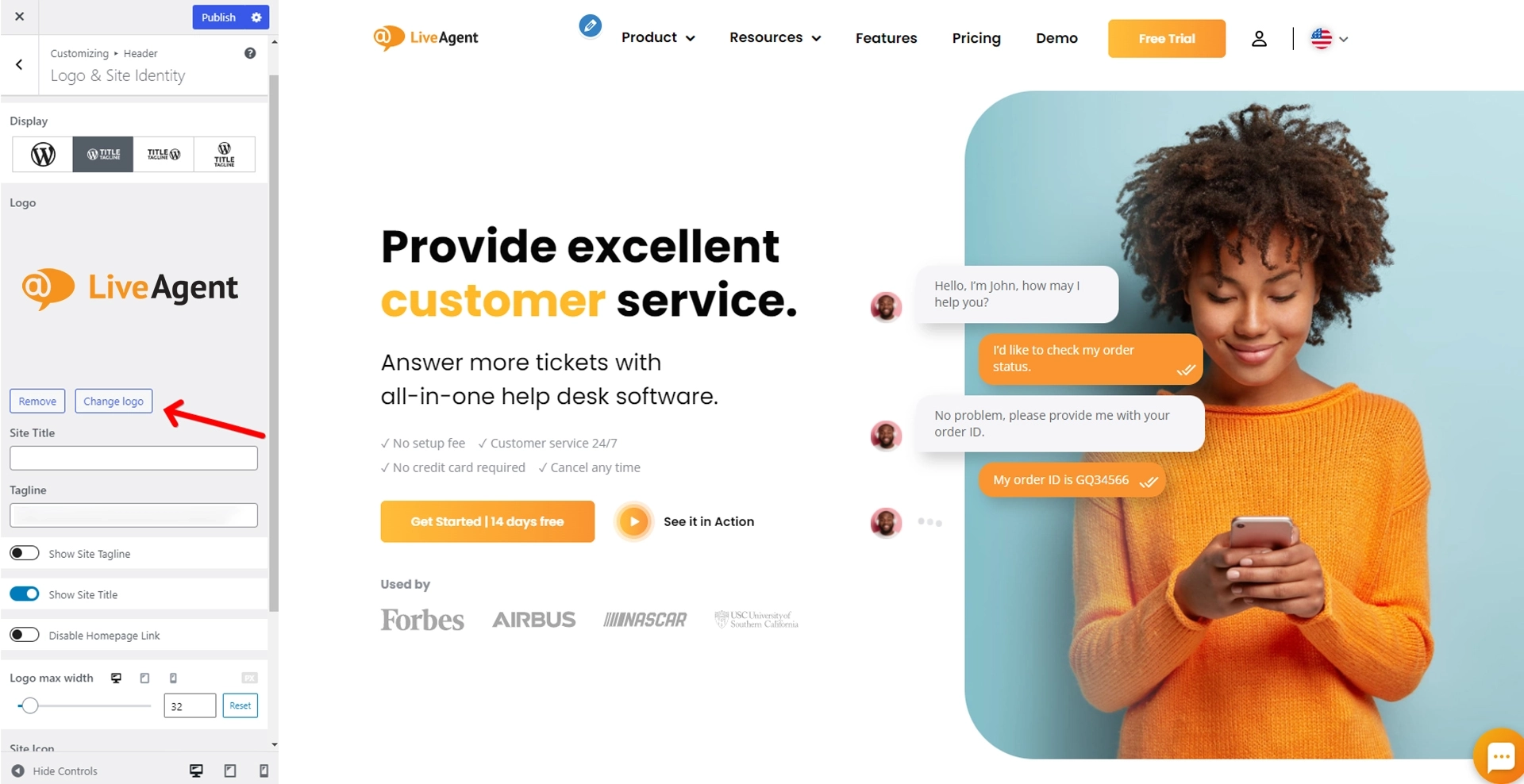 Vinculación del logo del encabezado a la página de inicio