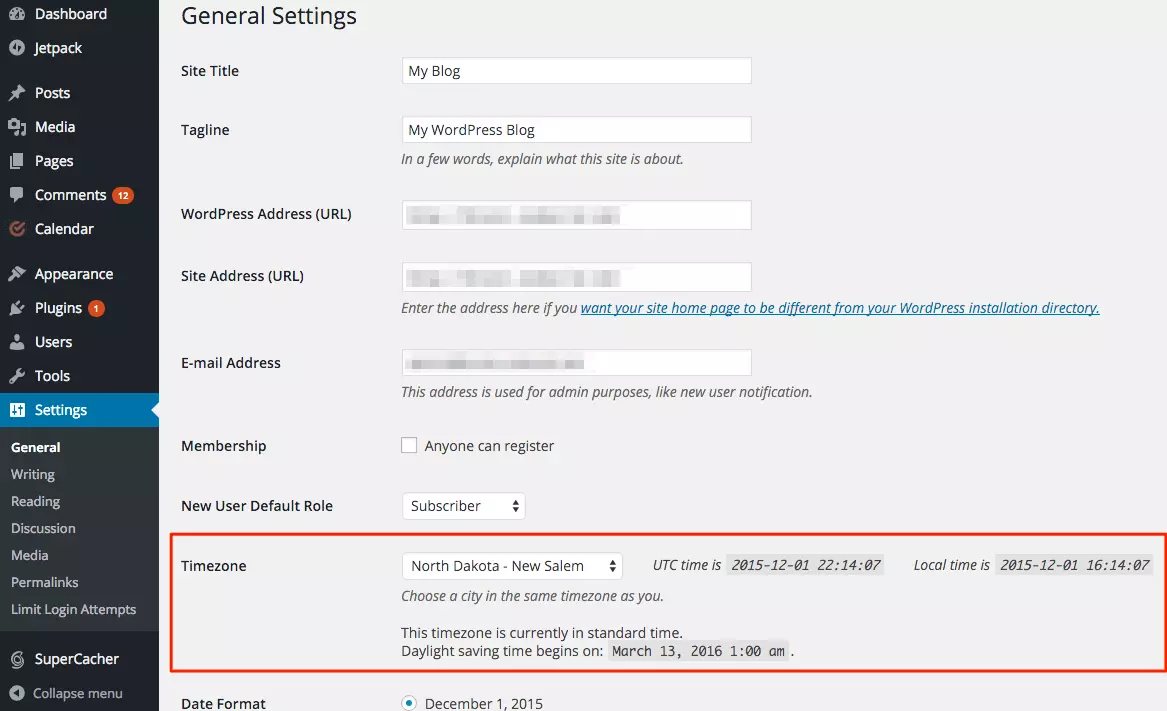 Configuración de zona horaria de WordPress