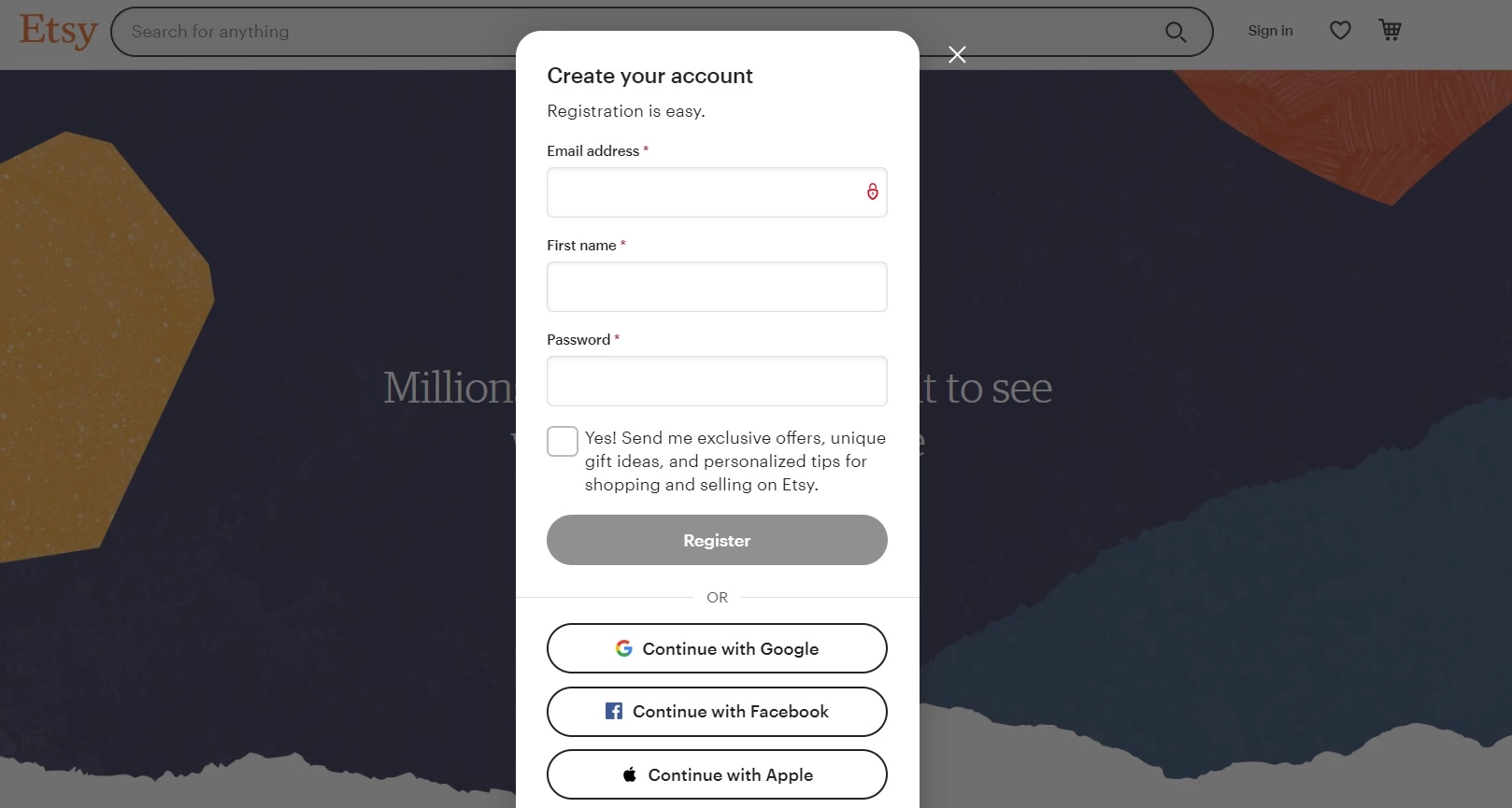 Registro de tienda Etsy