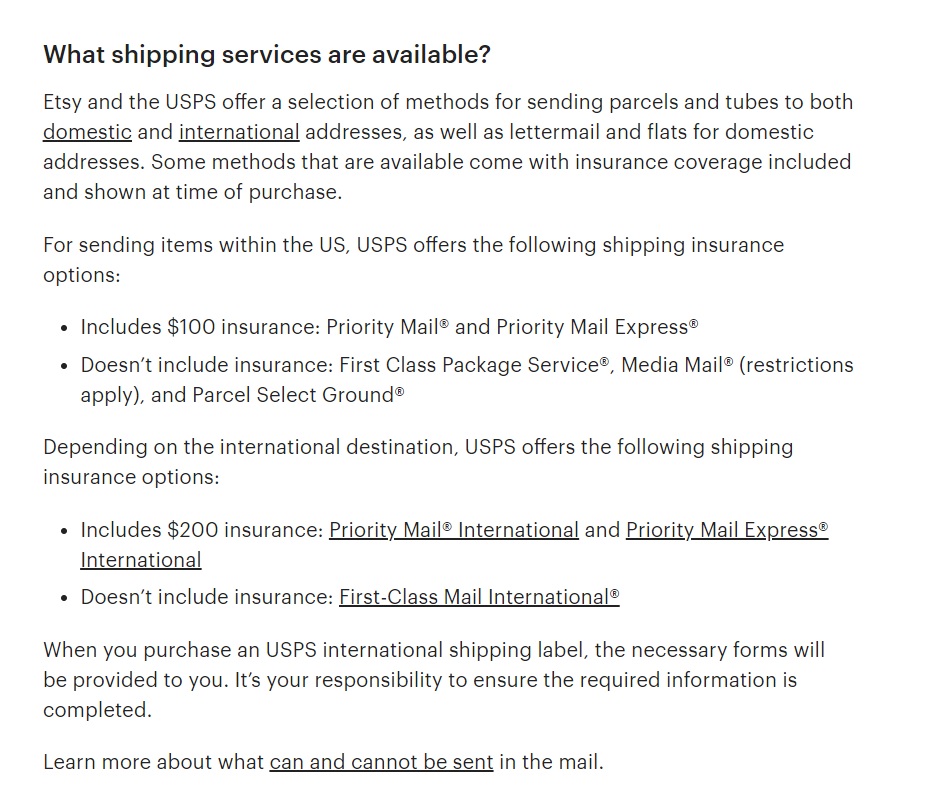 Servicios de envío disponibles de Etsy