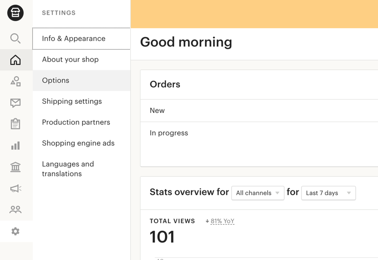 Panel de control del Gestor de Tienda de Etsy